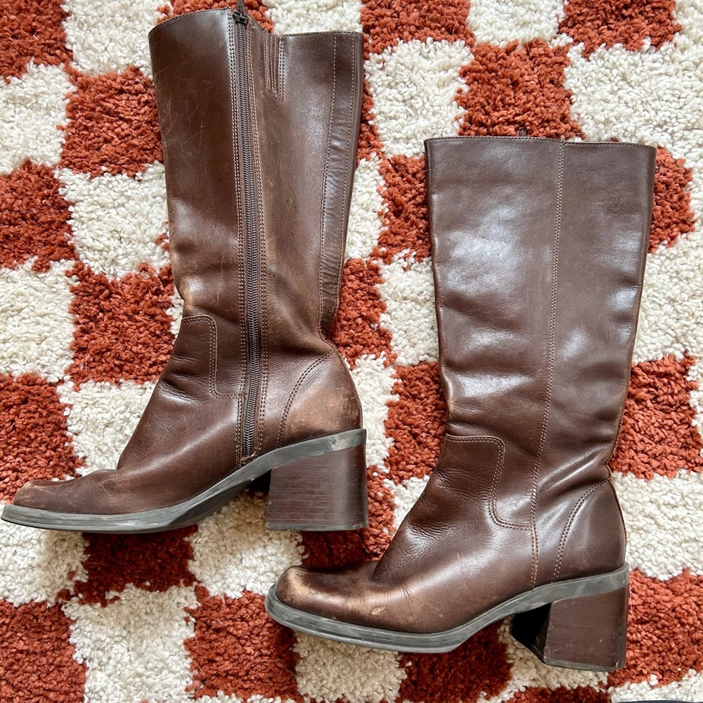 Vintage Leather Square-Toe Boots